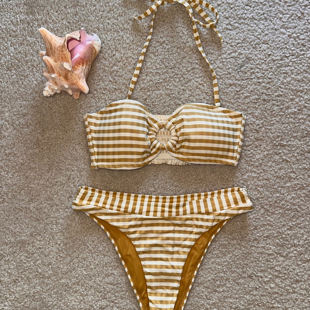 Striped Bikini Set in Yellow and White